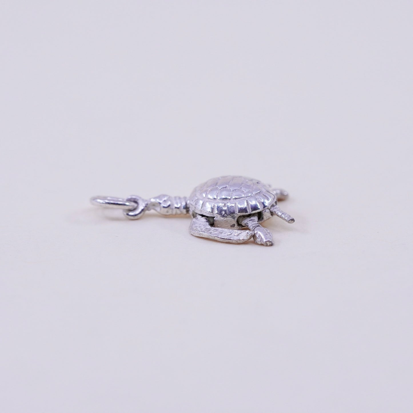 Vintage sterling silver handmade pendant, 925 turtle charm with movable joints