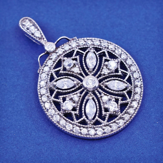 Vintage FAS Sterling silver handmade circle pendant with cluster crystal