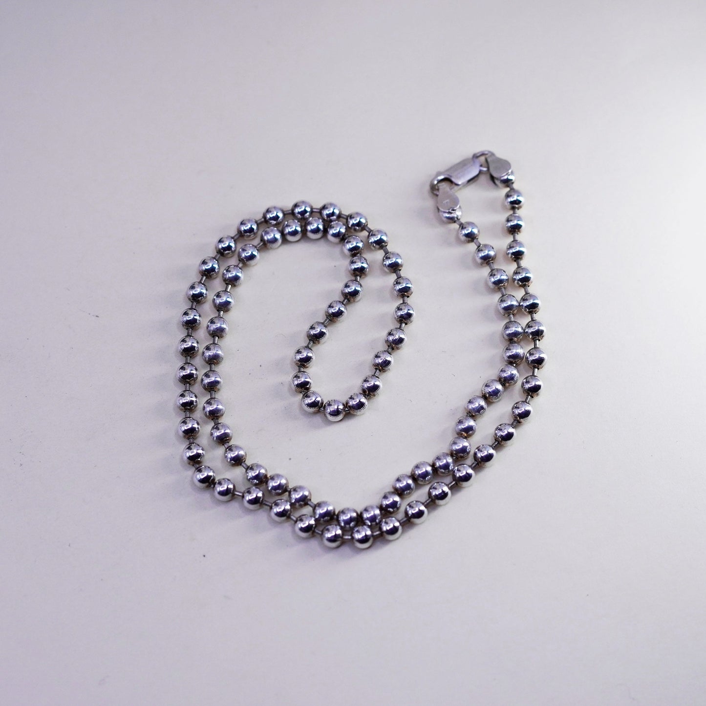 24” 5mm, Vintage Italy sterling 925 silver beads chain necklace