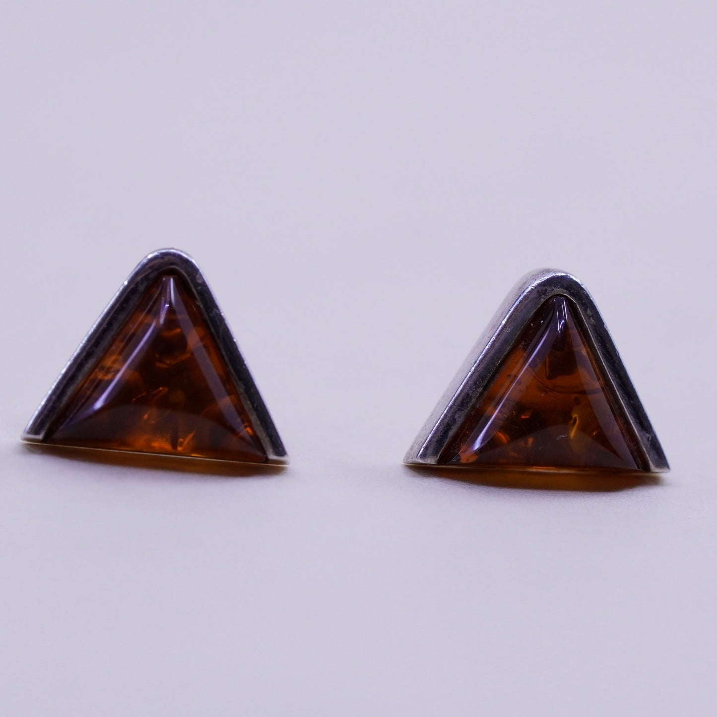 Sterling 925 silver handmade earrings triangular Amber studs, southwestern