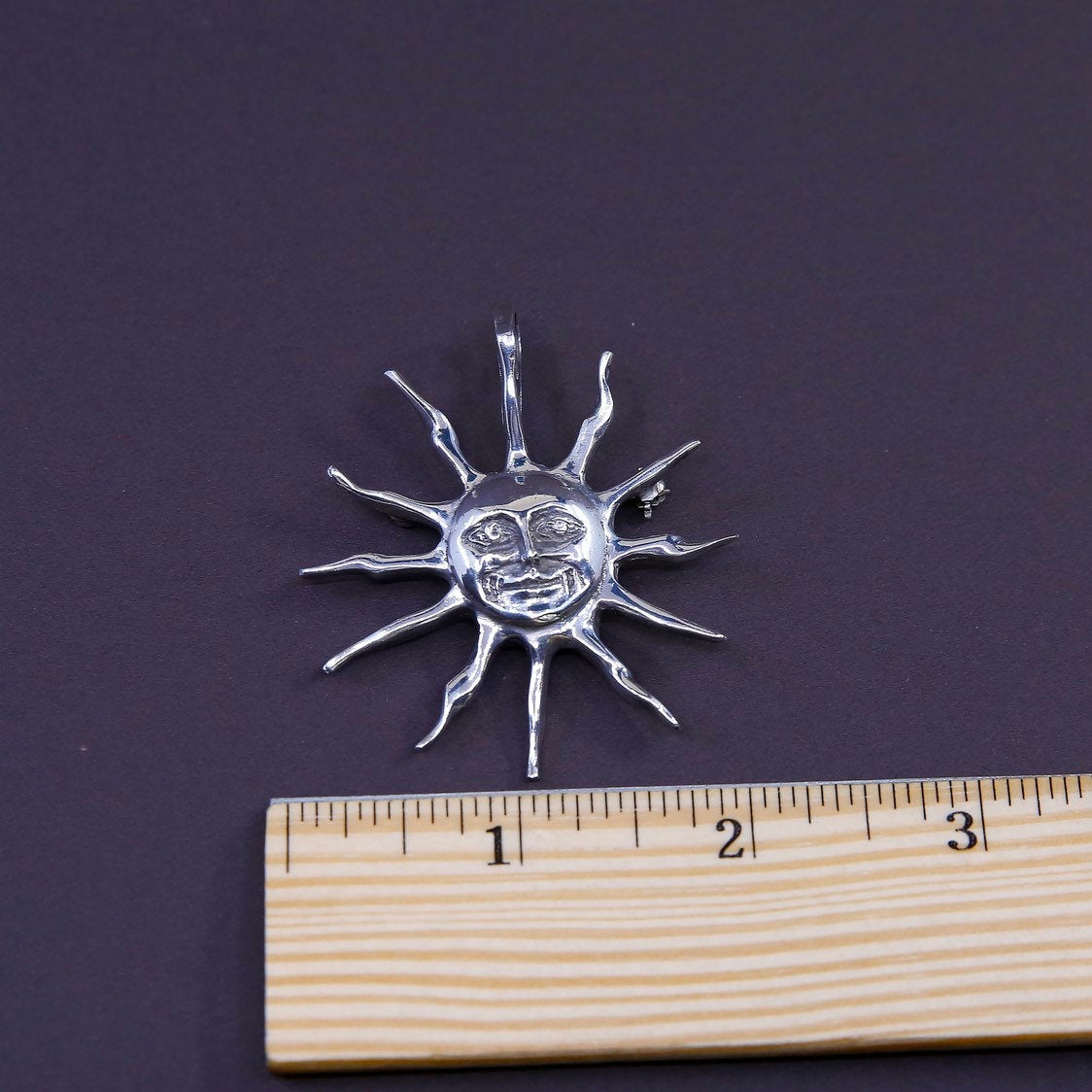 Vintage meixco handmade solid sterling 925 sun shaped brooch, pendant