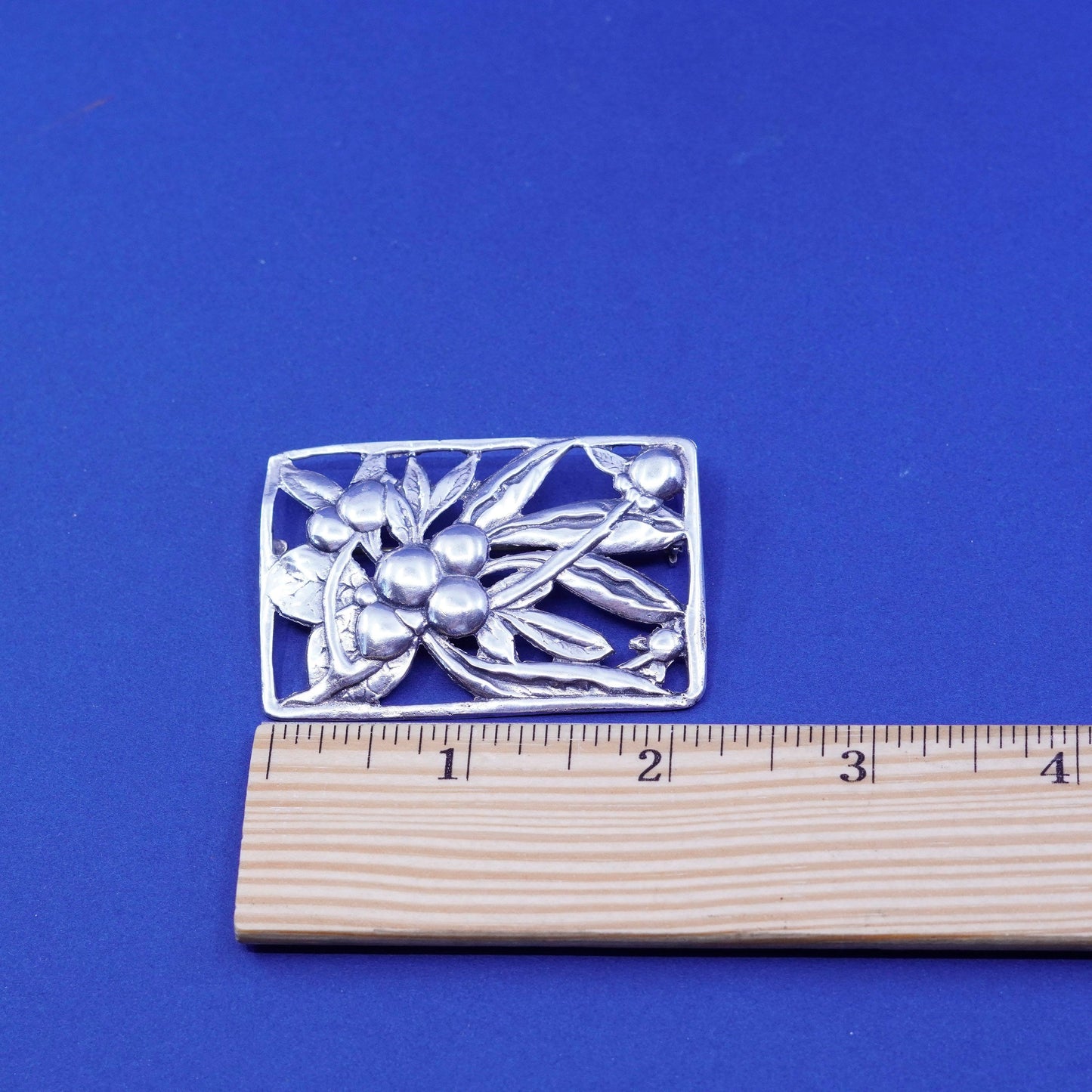 Vintage Sterling 925 Silver Floral handmade brooch, square flower pin