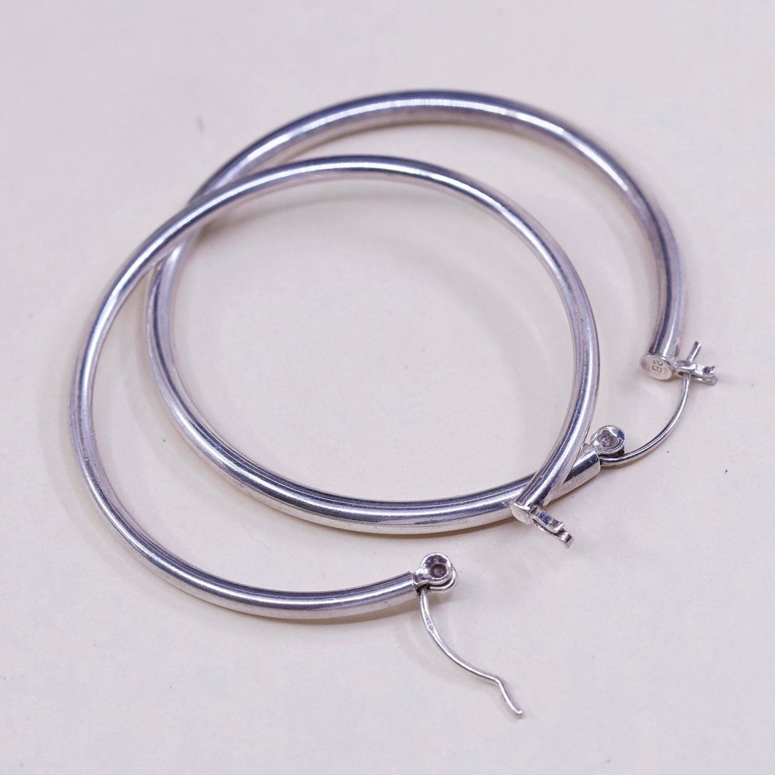 1.75" vtg sterling silver loop earrings, fashion primitive hoops