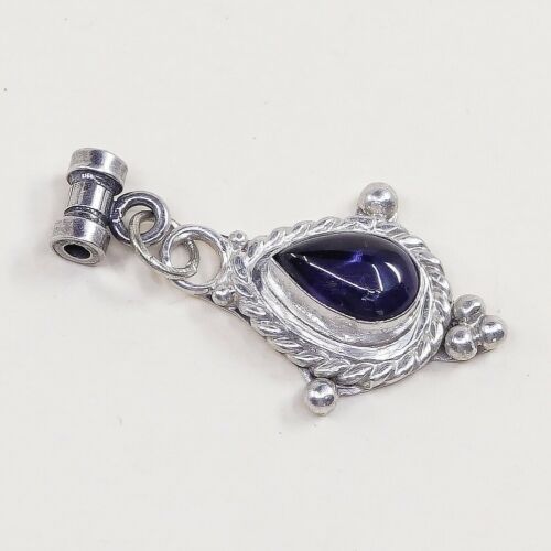 Vtg Sterling silver handmade pendant, 925 silver Charm w/ Teardrop Blue Crystal