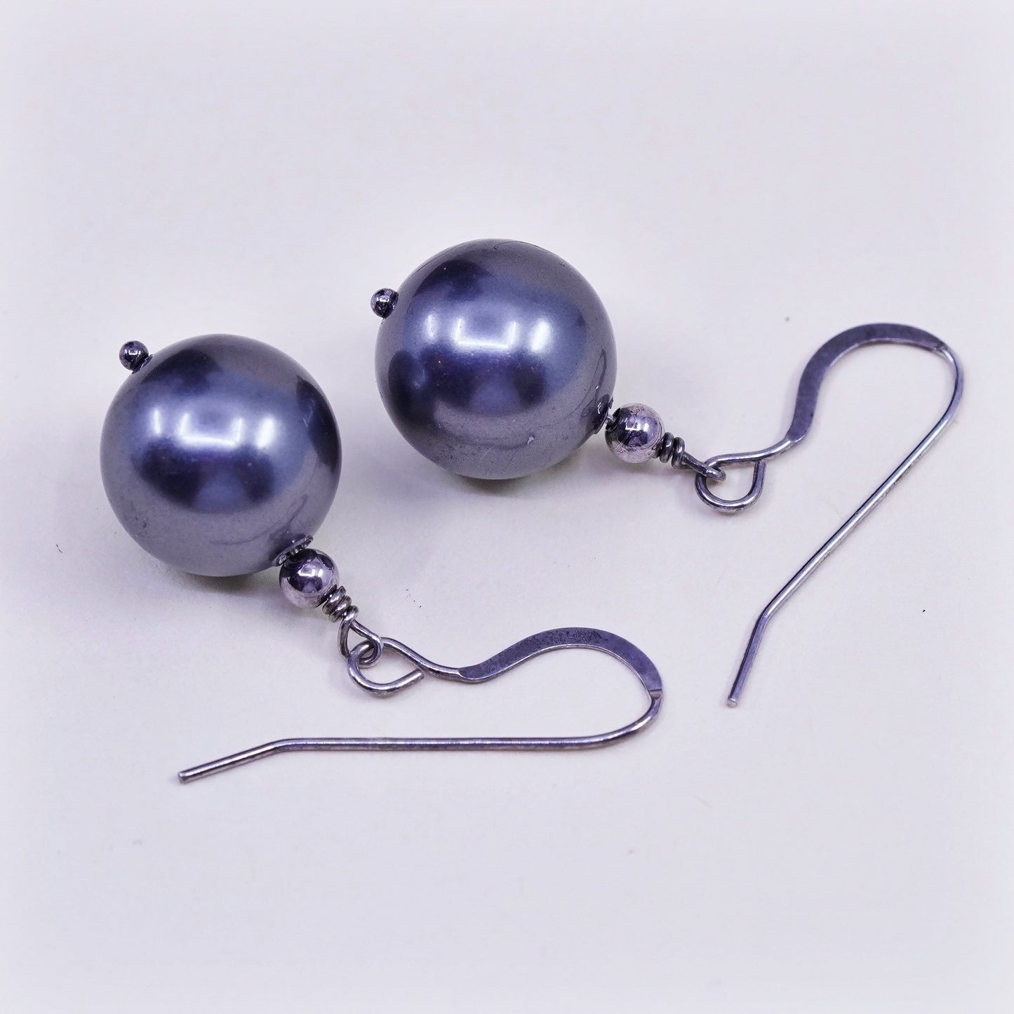 Vintage Sterling 925 silver handmade earrings with black pearl drop
