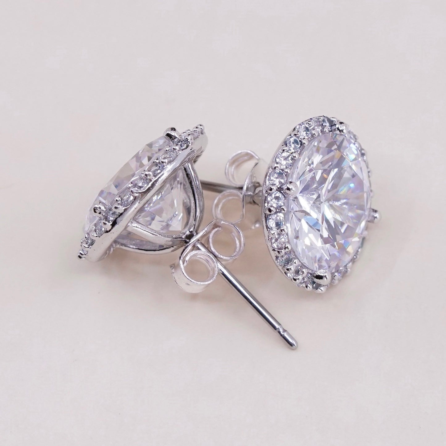 Vintage sterling silver cz studs, fashion minimalist earrings