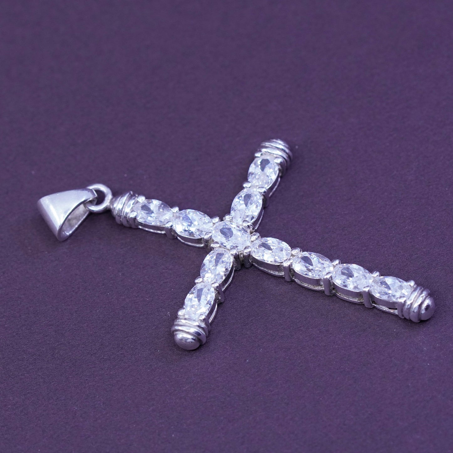 Vintage Sterling silver handmade pendant, 925 cross with Clear crystal