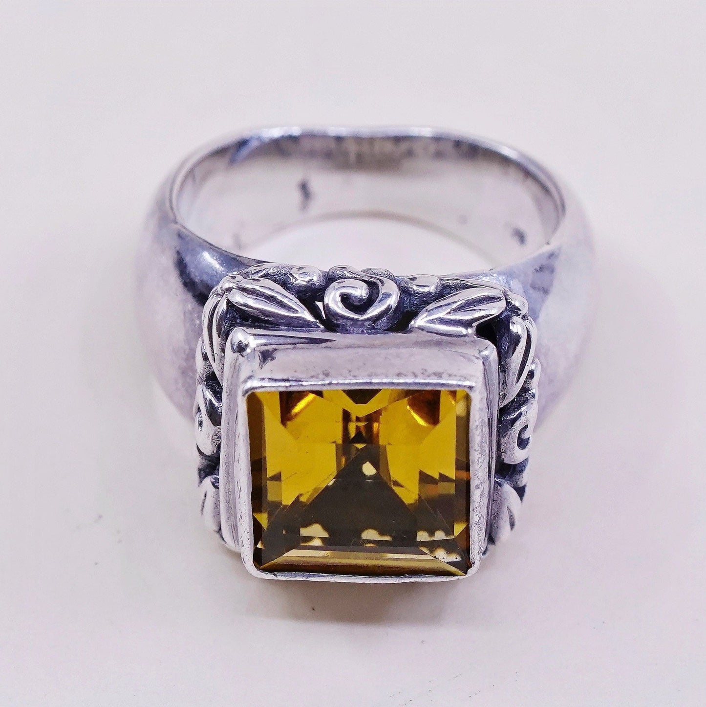 Size 6, VTG Sterling 925 silver handmade statement ring with square citrine