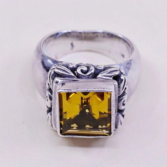 Size 6, VTG Sterling 925 silver handmade statement ring with square citrine