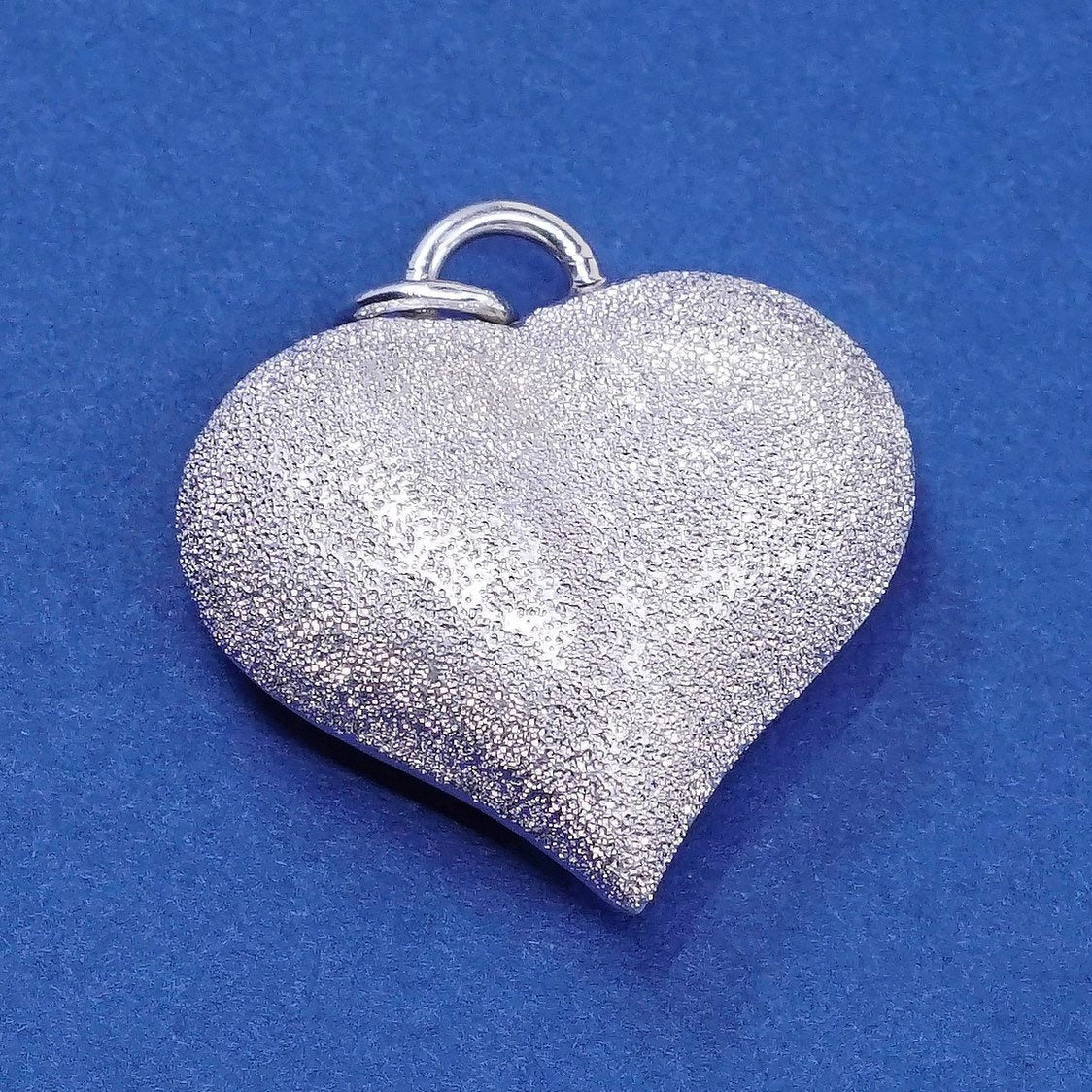 vtg Sterling silver handmade pendant, glitter surface puffy 925 heart