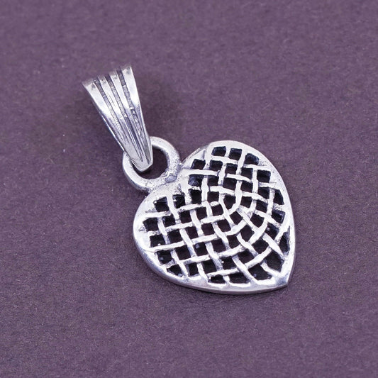 vtg Sterling silver handmade pendant, 925 silver filigree puffy heart pendant