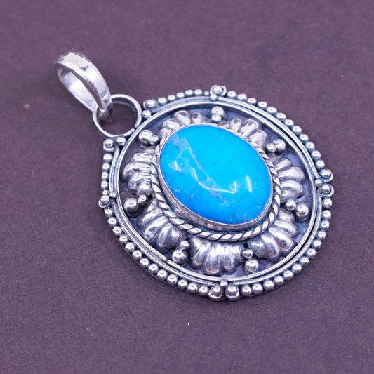 Vintage Sterling silver handmade pendant, 925 bali with oval turquoise