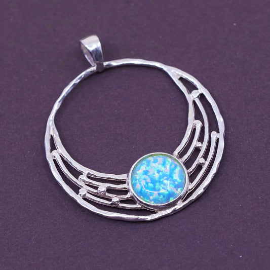 Vintage Sterling 925 silver handmade circle pendant with opal center