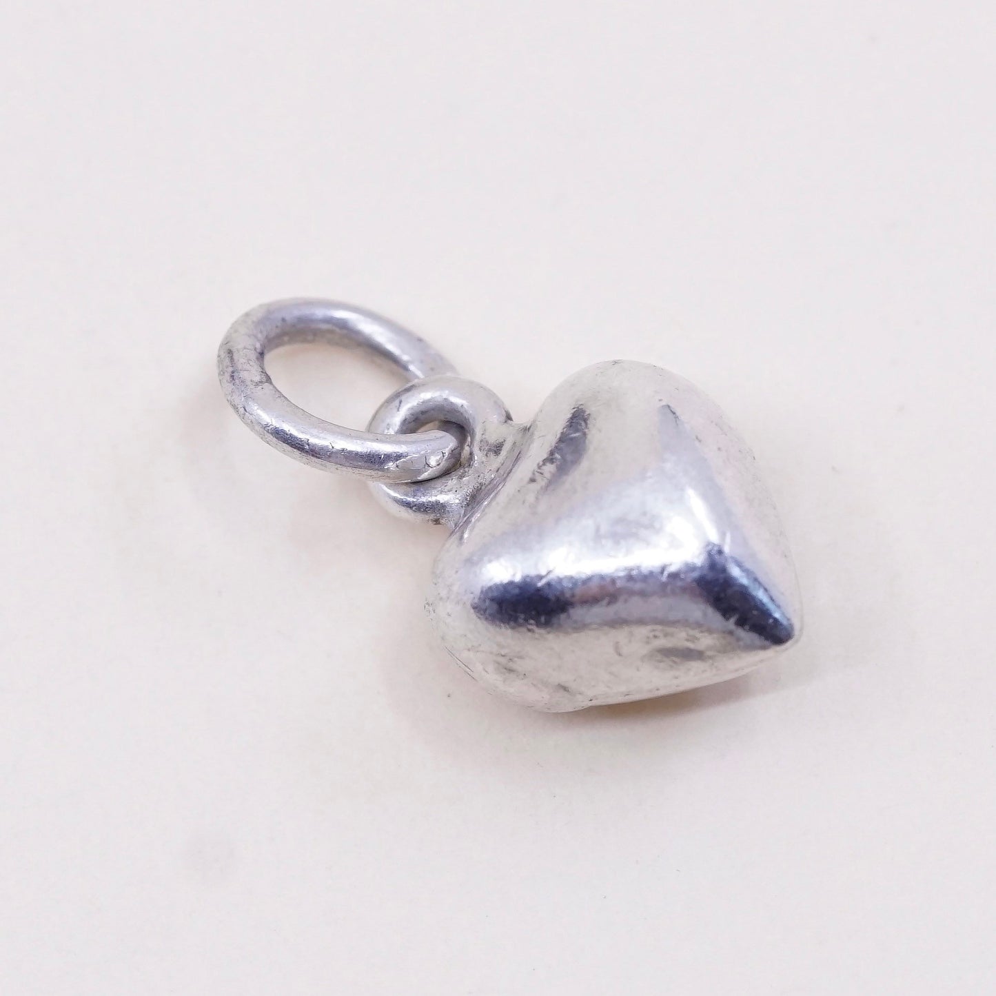 Vintage sterling silver heart shaped charm, 925 silver charm pendant