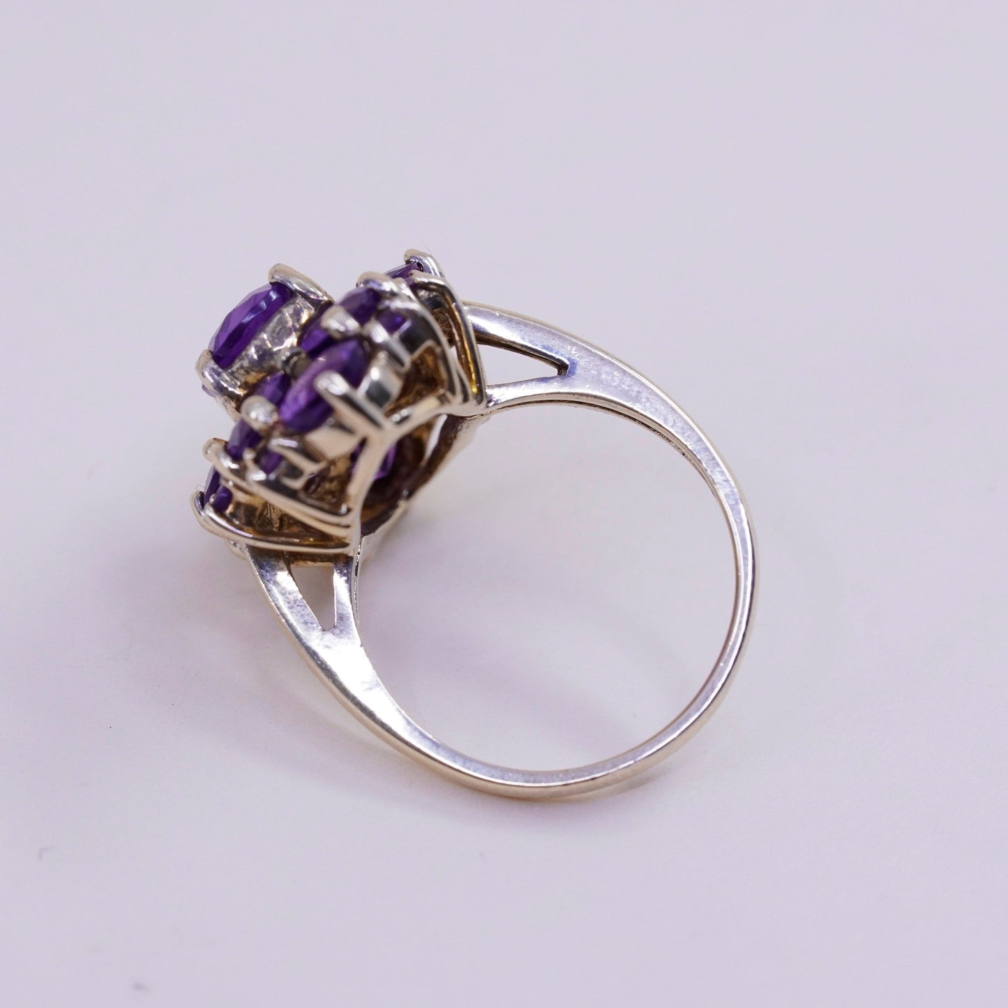 Size 7.25, vtg vermeil gold filled Sterling 925 silver cocktail ring amethyst