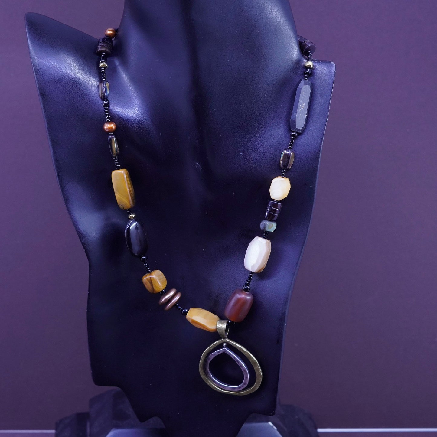 18+1”, Retired Silpada necklace features teardrop pendant brass silver pearls