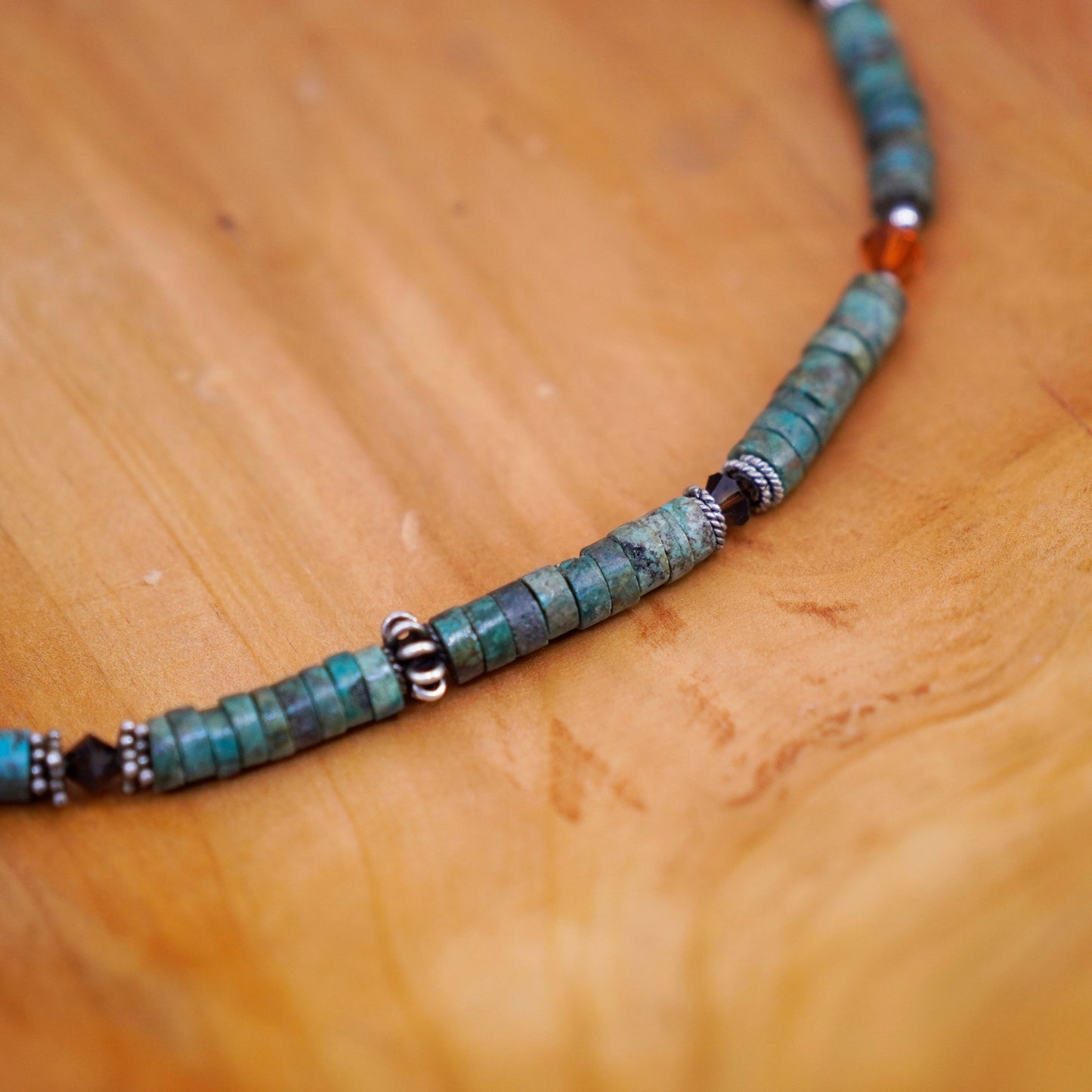 18”. Vintage Native American heishi handmade necklace with turquoise and beads