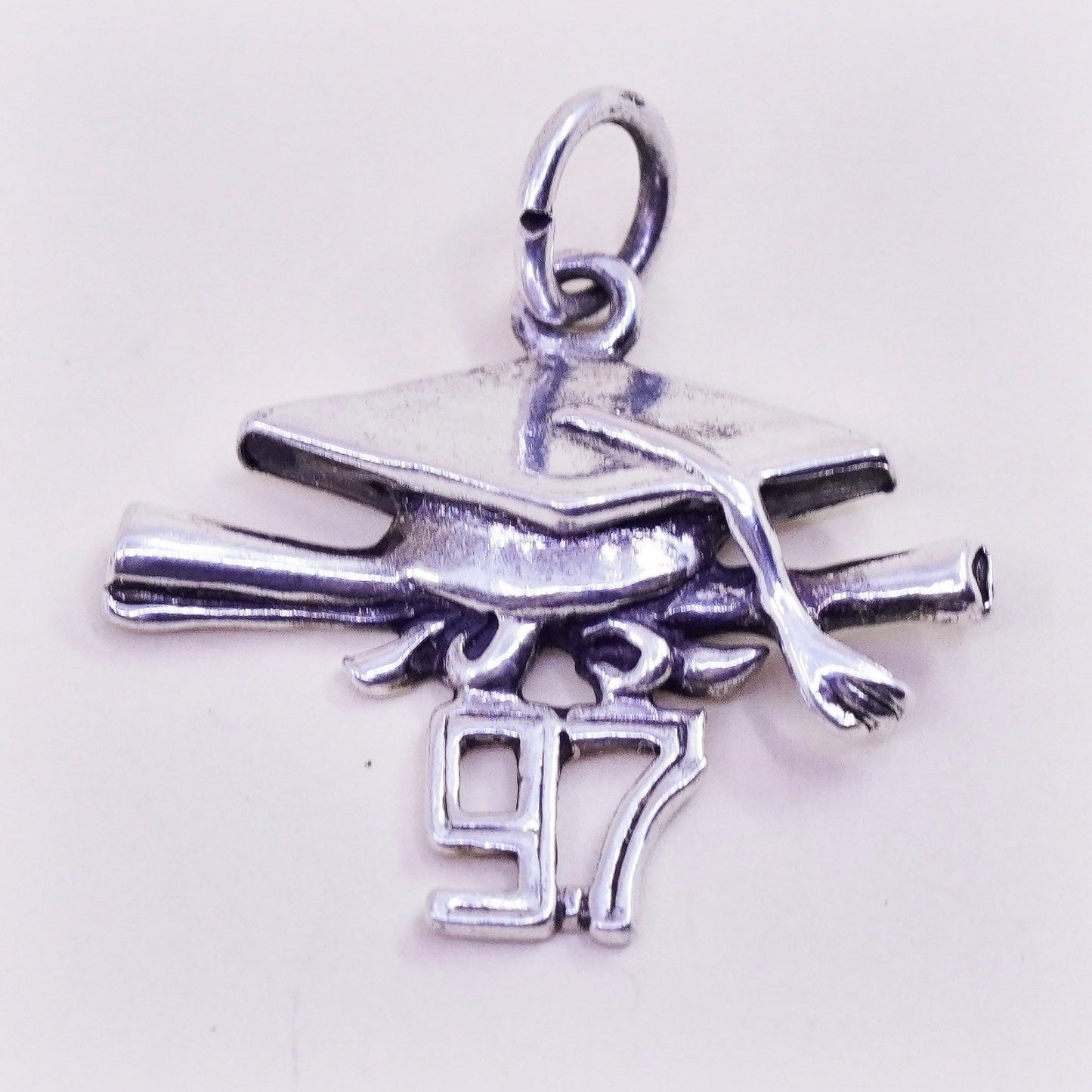 Vintage sterling silver 97 graduation cap pendant, 925 charm