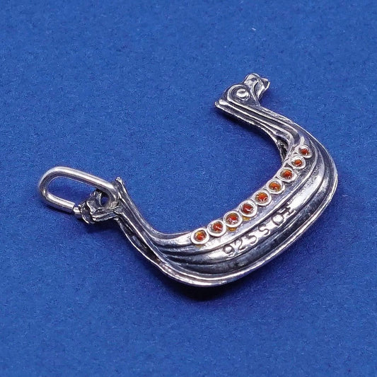 vtg Sterling silver handmade pendant, 925 boat charm