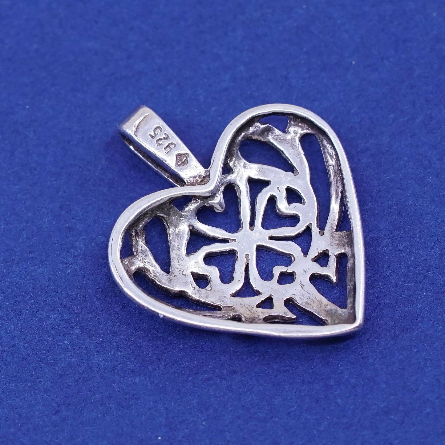 Vintage Sterling silver handmade pendant, solid 925 silver filigree heart