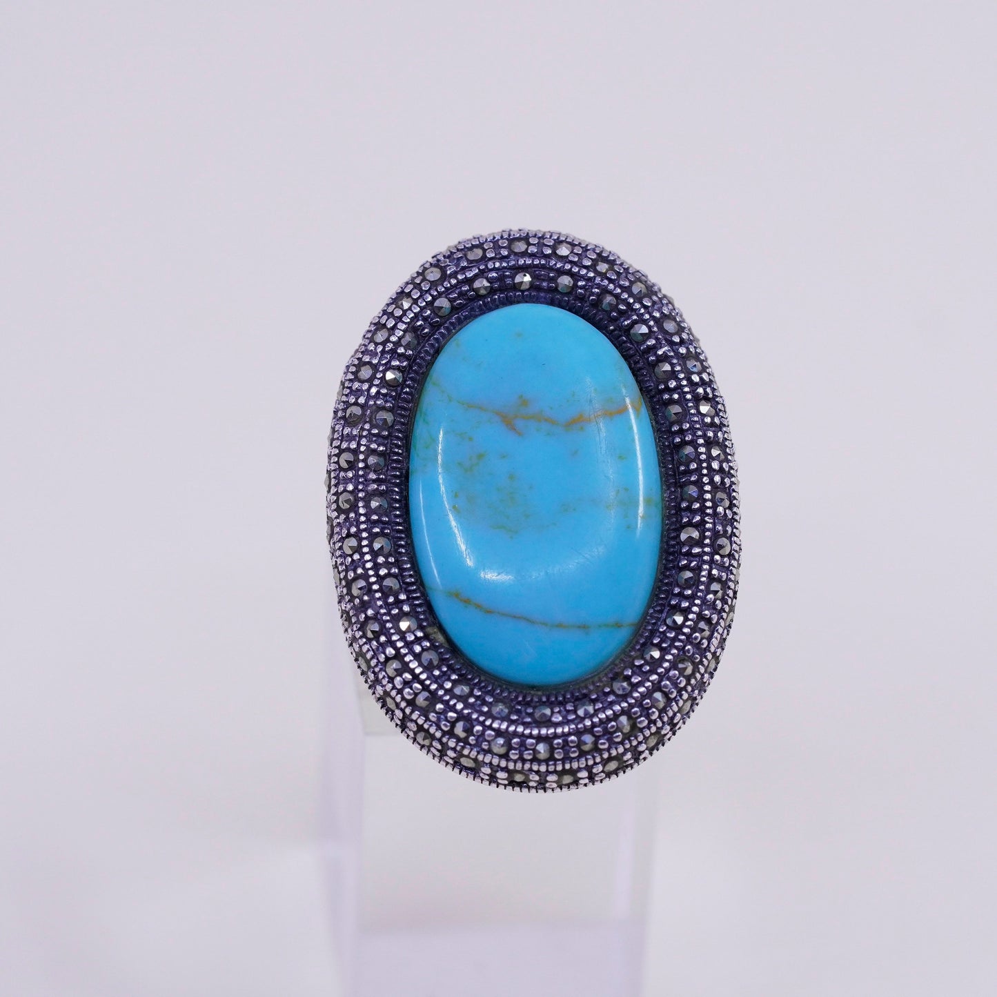 sz 6.5, sterling silver Native American handmade 925 ring turquoise marcasite