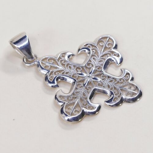 Vintage Milor Sterling Silver Handmade Pendant, 925 Filigree Jerusalem cross