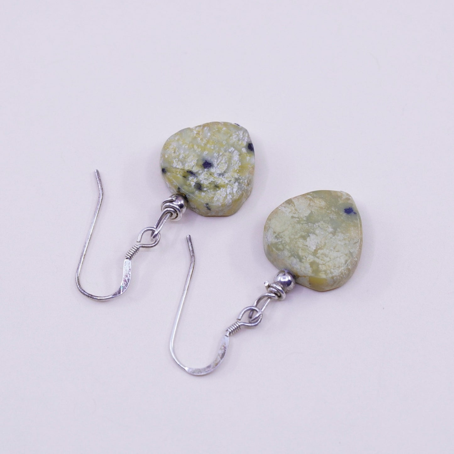 Vintage Sterling 925 silver handmade earrings with green jasper drops