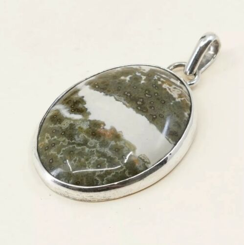 Vtg Huge 925 Sterling Silver Handmade Pendant W/ Landscape agate, stamped 925