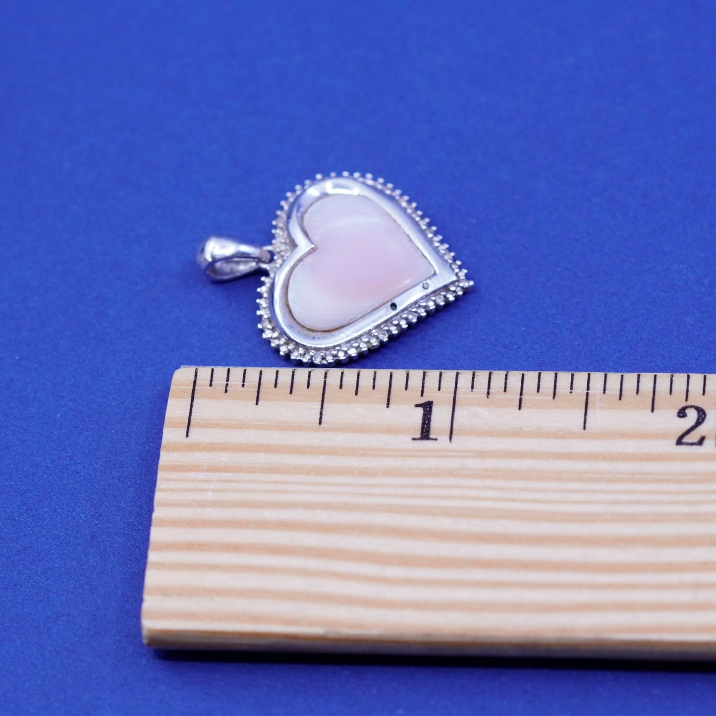 Sterling 925 silver handmade pendant with heart pink mother of pearl N diamond