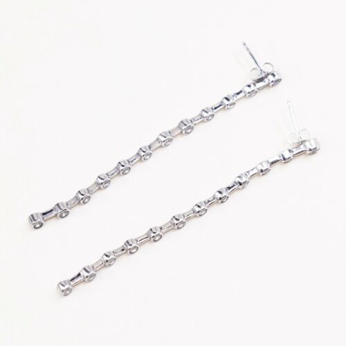 Vtg Sterling silver 3” Long earrings w/ Clear Cz Drop Details, Stamped 925 Thai