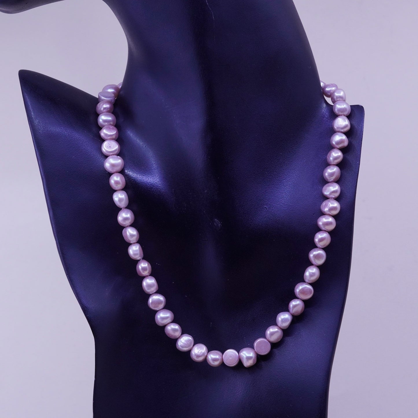 16”, Vintage freshwater pink pearl beads necklace chain w/ sterling 925 silver