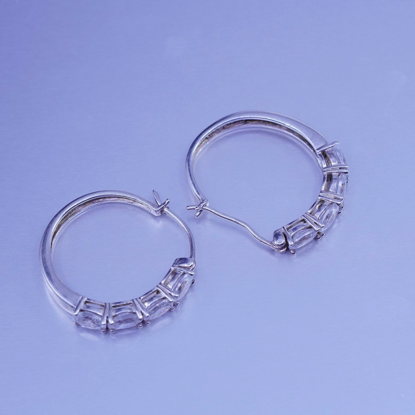 1”, vintage Sterling silver handmade earrings, 925 Huggie hoops with Cz
