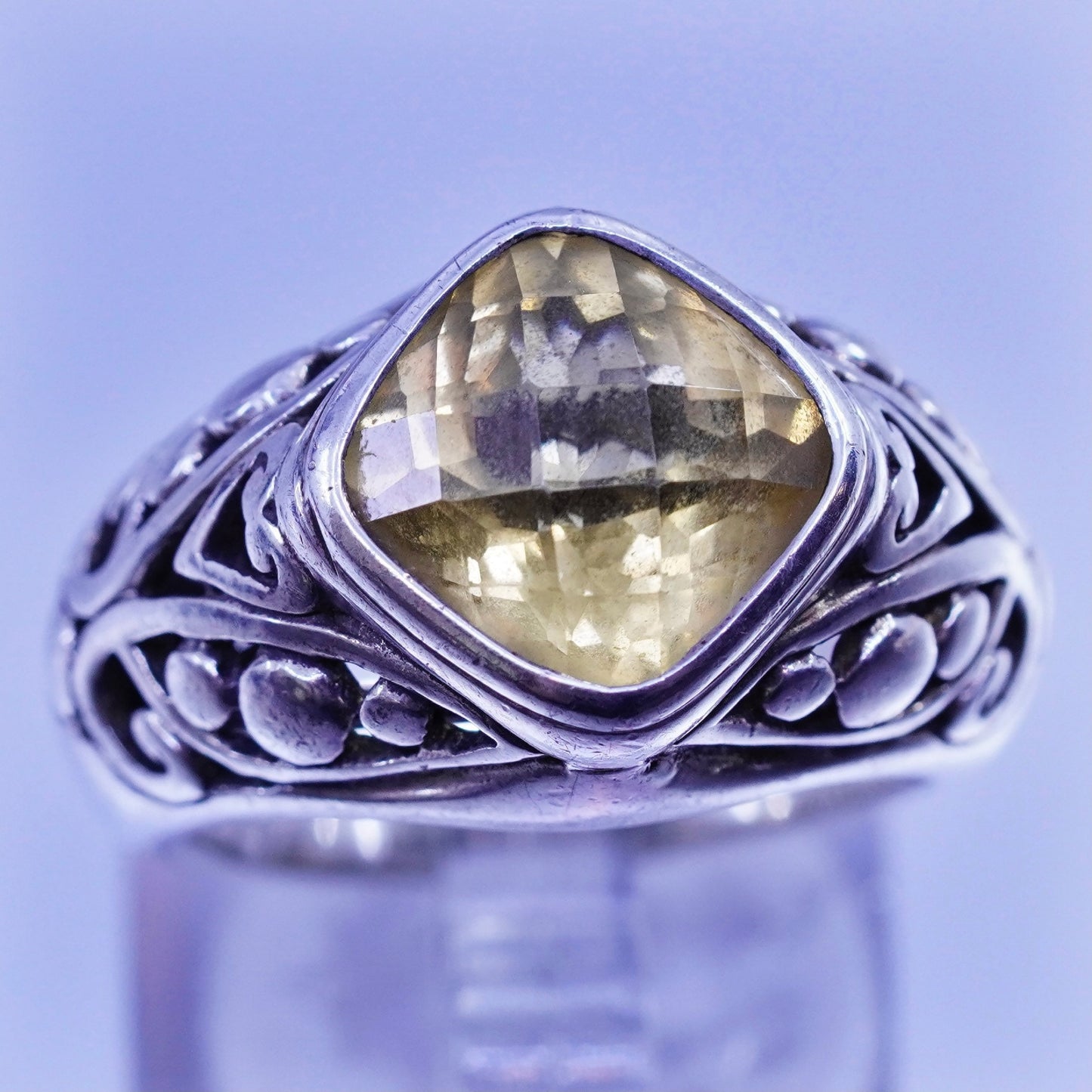 Size 7 vintage designer Sterling 925 silver handmade filigree ring citrine Bali