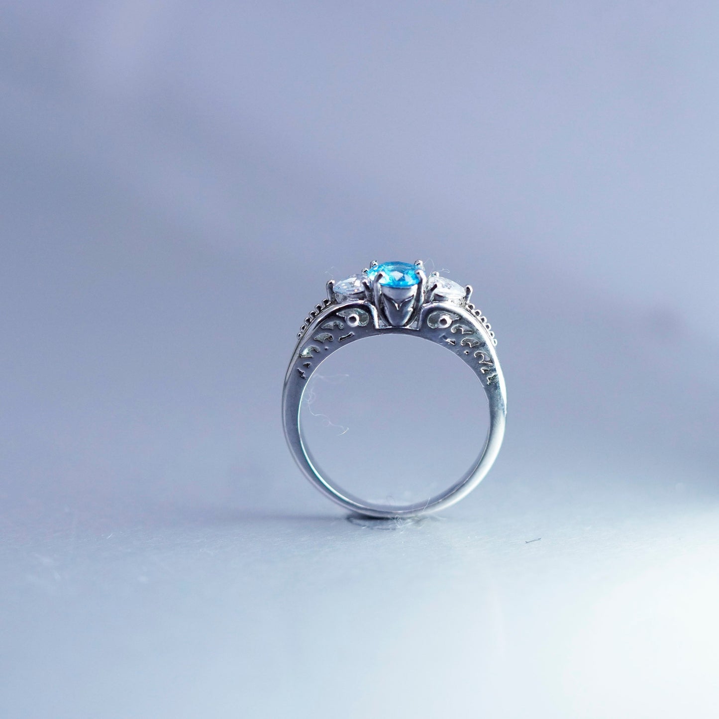 Size 10, vintage Sterling 925 silver handmade ring with blue Cz