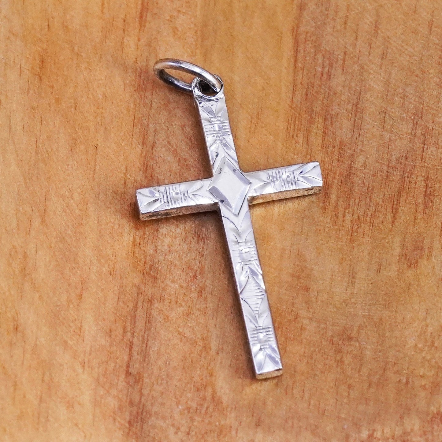 Vintage Sterling silver handmade pendant, 925 textured cross