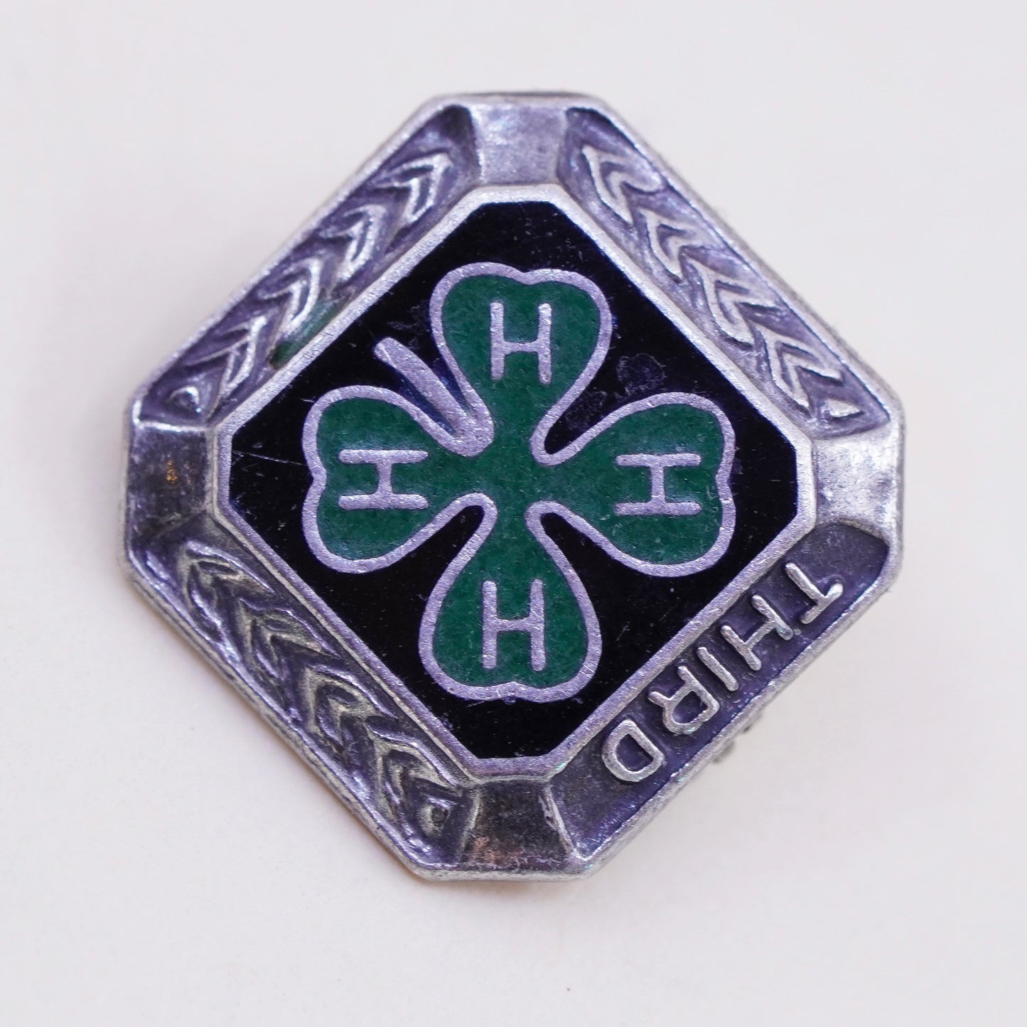 irish Sterling silver handmade brooch, 925 four leaves clover green enamel