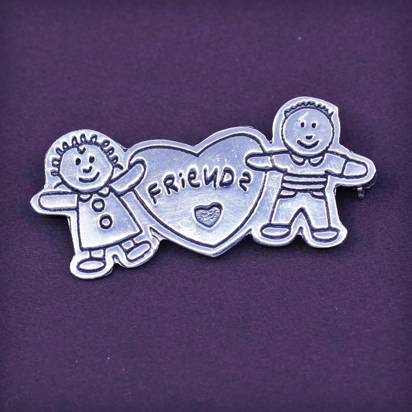 Vintage handmade sterling 925 silver friends friendship brooch