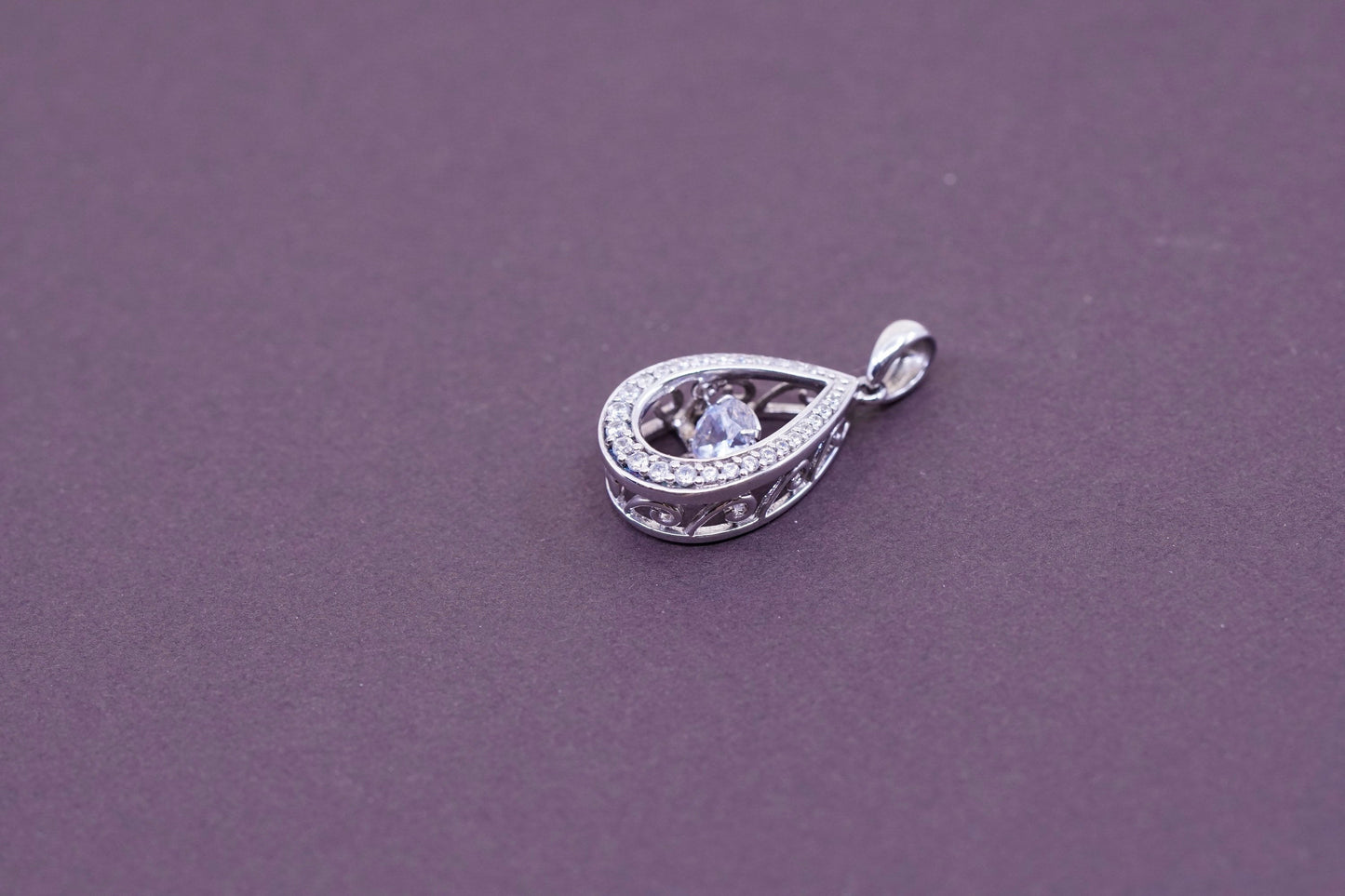 Vintage Sterling 925 silver handmade pendant with teardrop Swarovski crystal