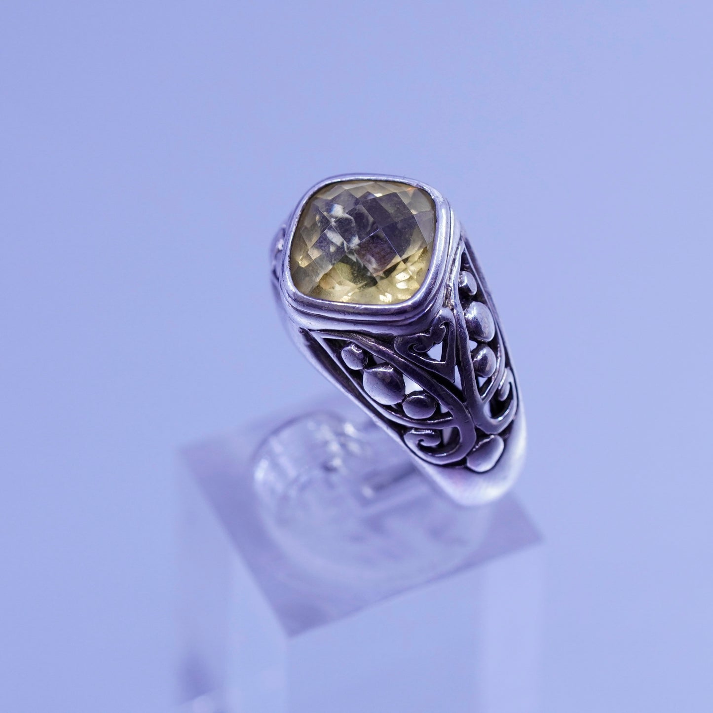 Size 7 vintage designer Sterling 925 silver handmade filigree ring citrine Bali