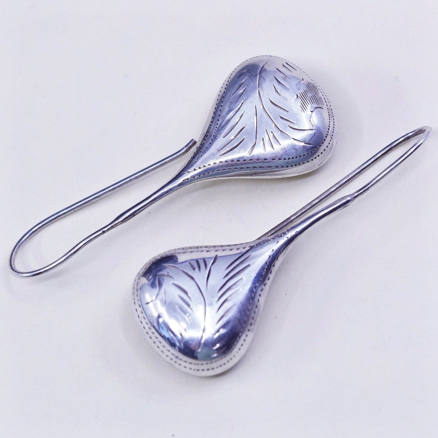 Vintage Sterling silver handmade earrings, textured puffy 925 teardrop dangles