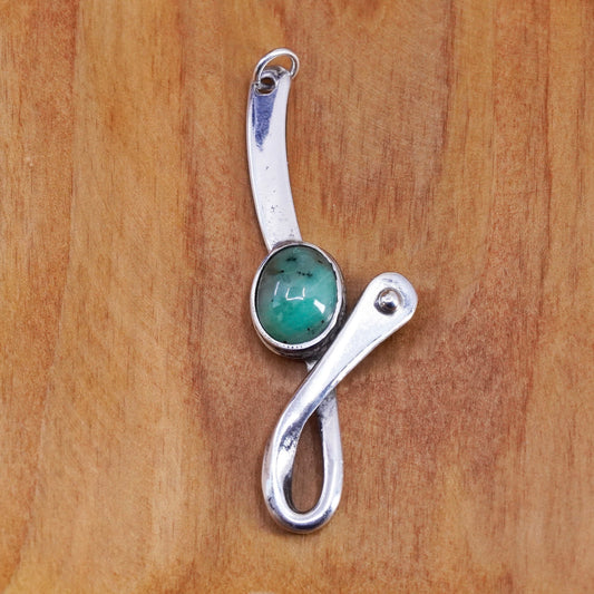 Southwestern modern Sterling 925 silver handmade pendant with oval jade