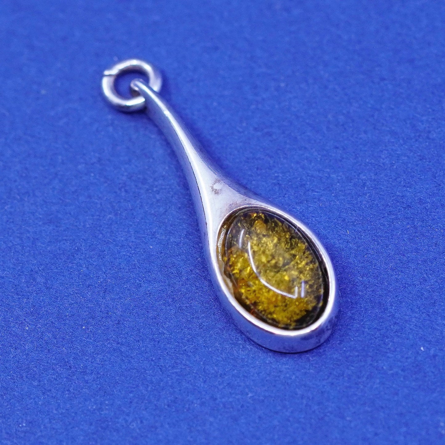 Vintage Sterling 925 silver handmade teardrop pendant with amber