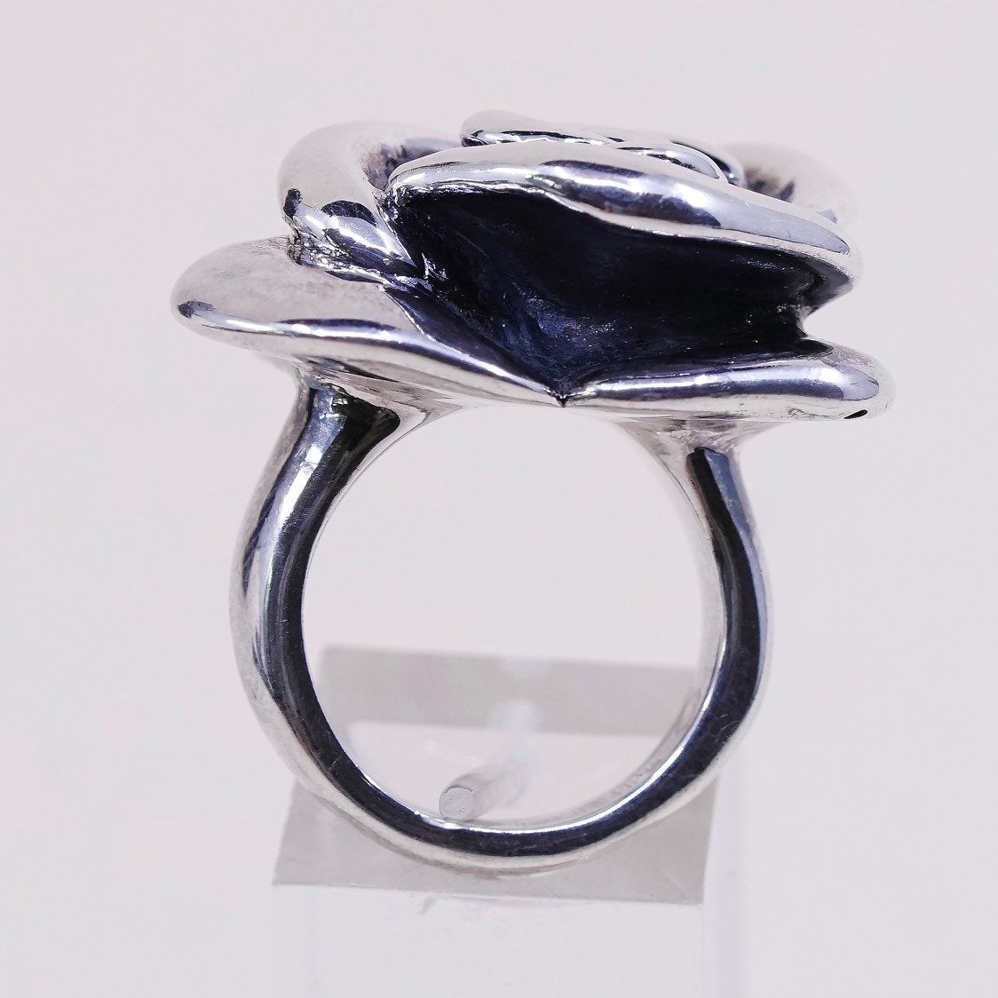 sz 6.75, vtg Sterling silver handmade ring, huge statement puffy 925 rose