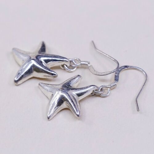 Vtg STERLING SILVER earrings, 925 Silver Hooks W/ Star Starfish Dangles