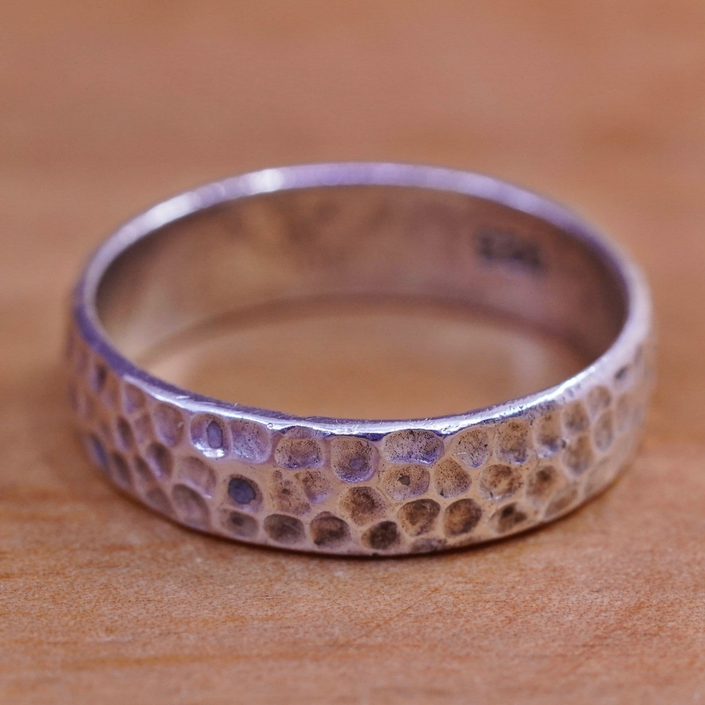 size 8, vintage Sterling silver handmade ring, 925 hammered wedding band