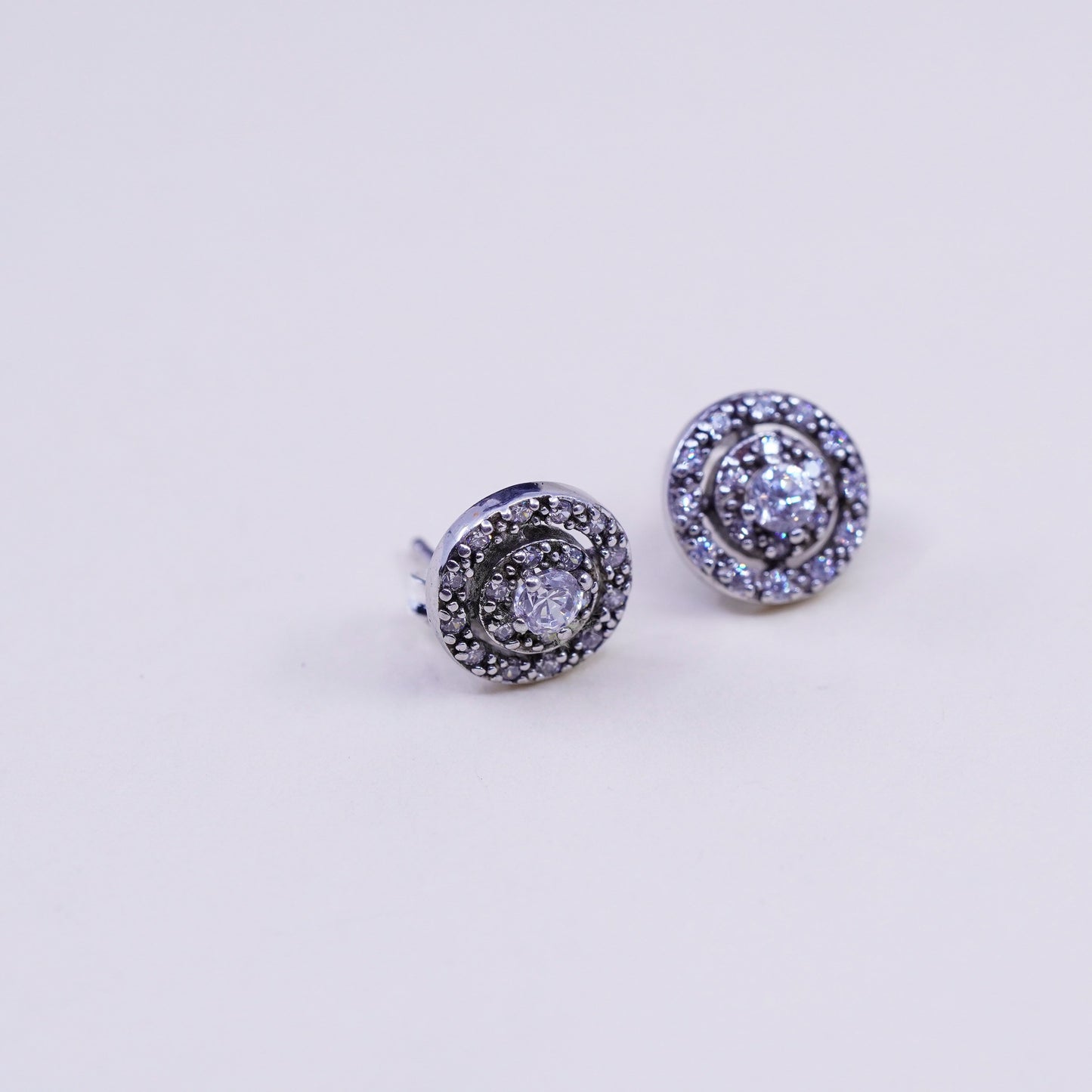 Vintage sterling silver genuine cz studs, fashion minimalist earrings