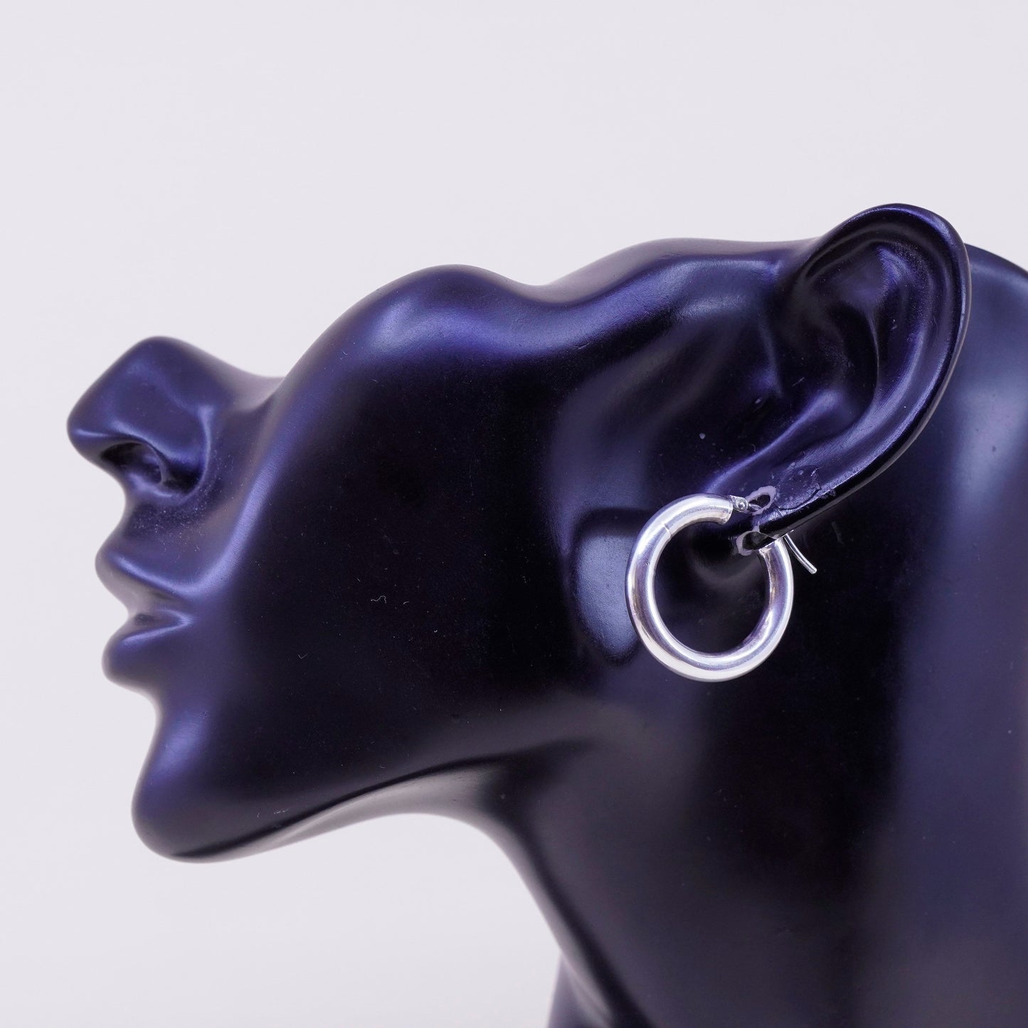 1” Vintage sterling 925 silver earrings, fashion minimalist primitive hoops