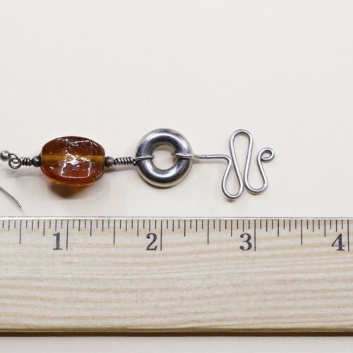 Vtg Sterling Silver Handmade Amber earrings, 925 silver dangles,