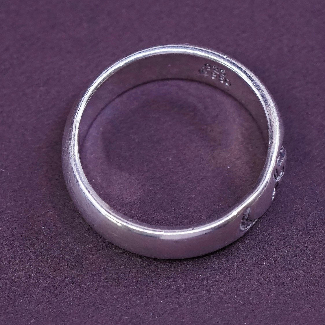 sz 8.25, vtg BSD Sterling silver prayer ring, 925 band w/ "cross" engraved