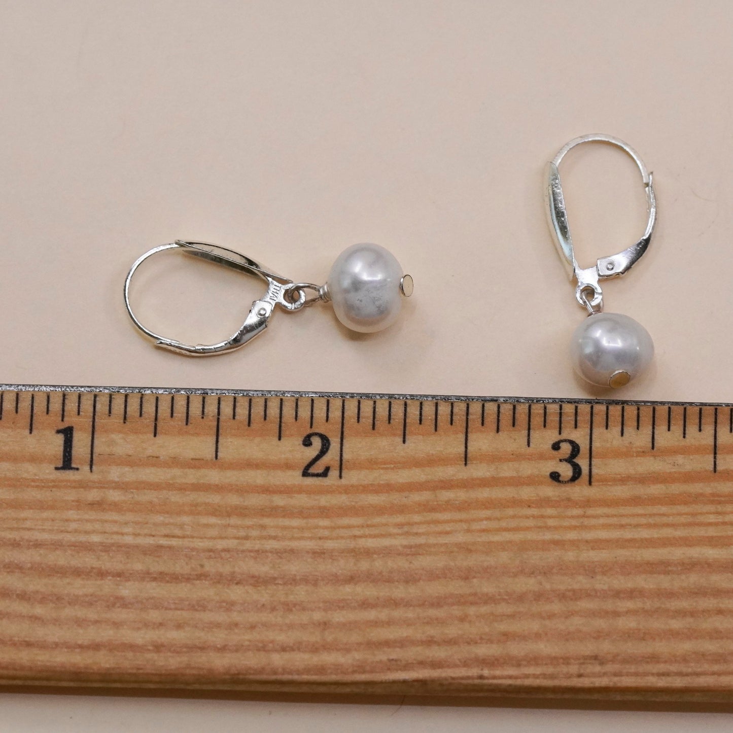 Vintage Sterling silver handmade earrings, 925 hooks with pearl